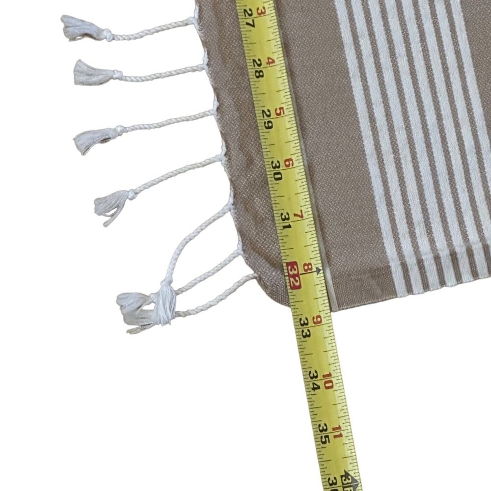 H & M Home 100% cotton beige white striped fringed 31 x 65 oblong table runner - Picture 5 of 10